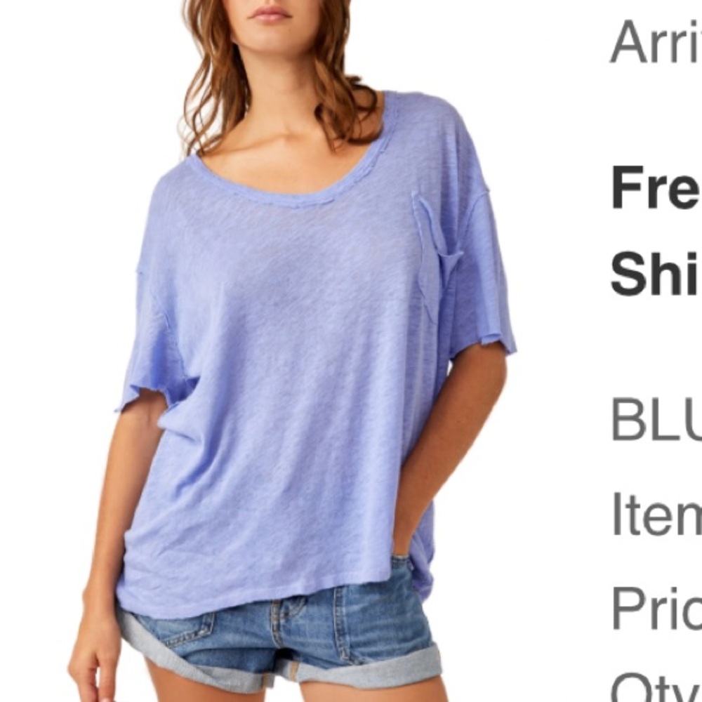 Free People Women's Linen & Cotton T-Shirt - Blue